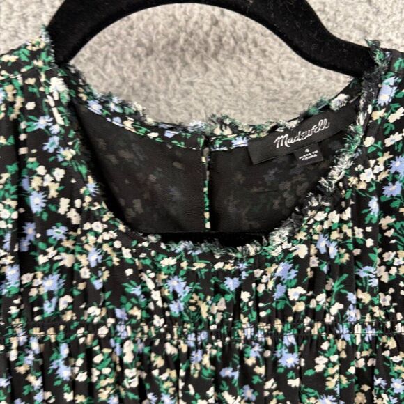 Madewell Smocked Long-Sleeve Mini Dress in Meadow Ditsy Black - Size 4 - Picture 5 of 13